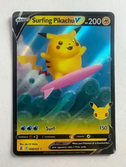 Surfing Pikachu V 008/025 Holo V Rare Celebrations Pokemon Near Mint - Image 1