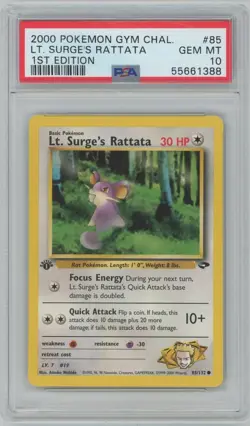 2000 Pokemon Gym Challenge 1st Edition Lt. Surge's Rattata #85/132 (PSA 10) - Image 1