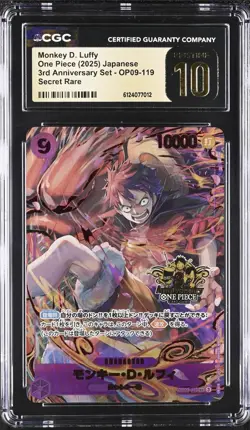 2025 ONE PIECE JAPANESE #OP09-119 MONKEY D LUFFY CGC 10 PRISTINE 3RD Anniversary - Image 1