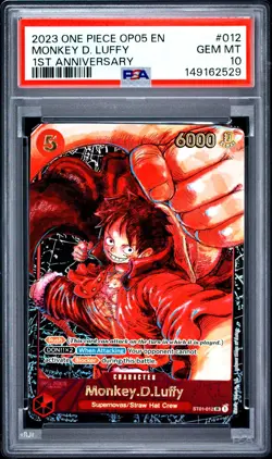2023 One Piece OP05 EN Monkey D Luffy 1st Anniversary #012 PSA 10 GEM MINT - Image 1