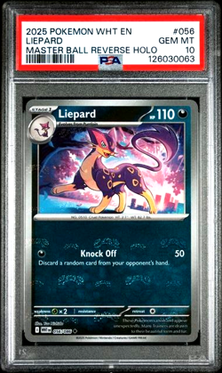 PSA 10 GEM 2025 POKEMON WHT EN-WHITE FLARE #056 LIEPARD MASTER BALL REVERSE HOLO - Image 1