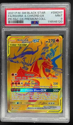2021 Pokemon S&M Black Star Promos Reshiram Charizard Tag Team PSA 9 Mint #SM247 - Image 1
