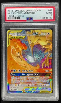 2019 Pokemon S&M Hidden Fates Moltres Zapdos Articuno Tag Team GX PSA 9 Mint #44 - Image 1