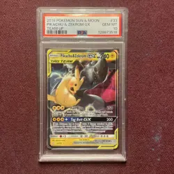 2019 POKEMON SUN & MOON TEAM UP #33 PIKACHU & ZEKROM GX PSA 10 - Image 1