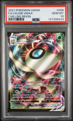 2021 POKEMON SWORD & SHIELD CHILLING REIGN #008 FULL ART/CELEBI VMAX PSA 10 - Image 1