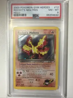 Pokemon PSA 8 Rocket's Moltres 012/132 Gym Heroes Holo - Image 1