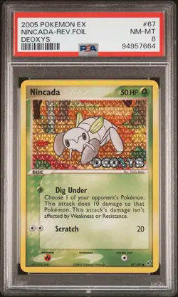 2005 POKEMON EX DEOXYS #67 NINCADA-REVERSE FOIL PSA 8 - Image 1