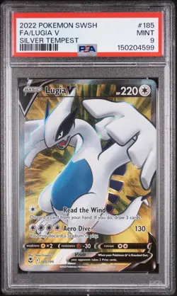 PSA 9 MINT 2022 POKEMON SWSH FA-LUGIA V #185 SILVER TEMPEST - Image 1
