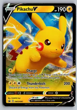 Pikachu V SWSH061 Holo Promo Sword & Shield Promo Pokemon Lightly Played - Image 1