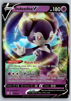 Indeedee V 039/072 Holo V Rare Shining Fates Pokemon Holo Near Mint - Image 1