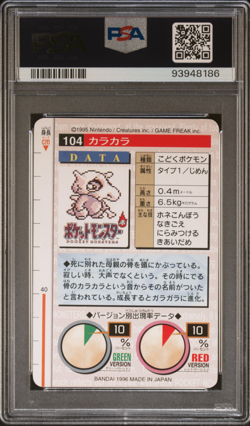 PSA 9 Cubone 104 Pokemon Carddass Bandai Vintage 1996 Pocket Monsters Red - Image 2