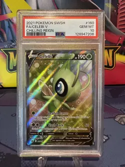 2021 POKEMON SWORD & SHIELD CHILLING REIGN #160 FULL ART/CELEBI V PSA 10 - Image 1