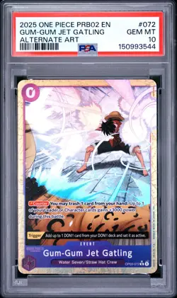 2025 ONE PIECE - MONKEY D. LUFFY - PRB02 AA #072 GUM-GUM JET GATLING PSA 10 - Image 1