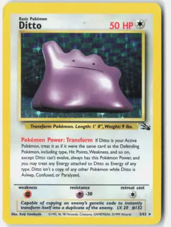 Ditto (3) Fossil 03/62 Pokemon Card Unlimited Holo - Image 1
