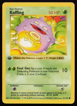 Koffing 51/102 1st Edition Common Base Set Shadowless Pokemon English NM - Image 1