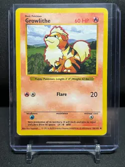 Growlithe 28/102 Pokemon 1999 Shadowless Base Set MP - Image 1
