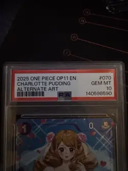 2025 One Piece Charlotte Pudding Alt Art OP11-070 A Fist of Divine Speed PSA 10 - Image 2
