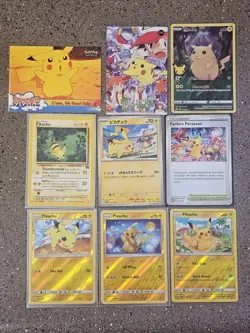 (9) PokÃ©mon TCG Pikachu Mixed Card Lot. NM. Promo. Sun And Moon Reverse Holos - Image 1