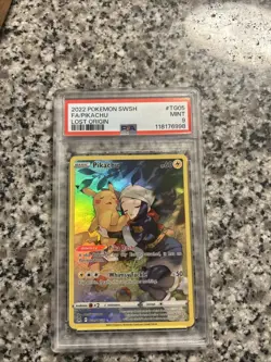 2022 Pokemon Sword & Shield Lost Origin TG05 Full Art Pikachu Card, PSA 9 - Image 1