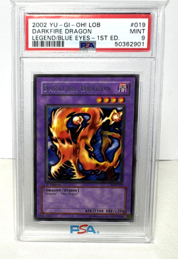 2002 YuGiOh DARKFIRE DRAGON 1st Edition PSA 9 LOB-019 Legend of Blue-Eyes White - Image 1