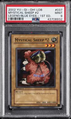 2002 YU-GI-OH! LOB-LEGEND OF BLUE EYES WHITE DRAGON #037 MYSTICAL SHEEP #2 PSA 9 - Image 1