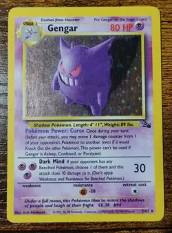 Gengar 5/62 Additional White Ink Error Fossil Holo Misprint Pokemon Card MP^ - Image 1