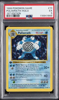 1999 POKEMON GAME 1ST ED #13 POLIWRATH-HOLO PSA 5 - Image 1