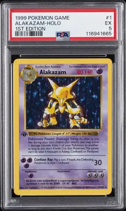 1999 POKEMON GAME 1ST ED #1 ALAKAZAM-HOLO PSA 5 - Image 1