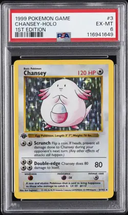 1999 POKEMON GAME 1ST ED #3 CHANSEY-HOLO PSA 6 - Image 1