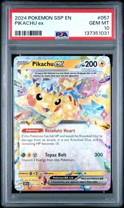 2024 POKEMON SSP EN-SURGING SPARKS #057 PIKACHU EX PSA 10 - Image 1