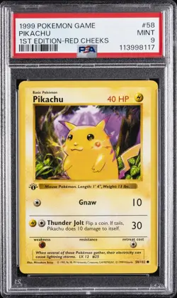 1999 POKEMON GAME 1ST ED-RED CHEEKS #58 PIKACHU PSA 9 - Image 1