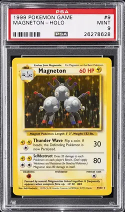 1999 POKEMON BASE SET UNLIMITED #9 MAGNETON-HOLO PSA 9 - Image 1