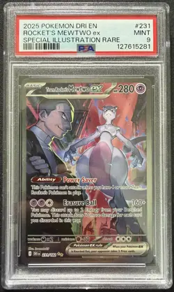 PSA 9 Team Rocket's Mewtwo ex Sv10 Destined Rivals SIR Holo 231/182 EN - Image 1