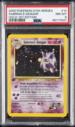 2000 POKEMON GYM HEROES HOLO-1ST ED #14 SABRINA'S GENGAR PSA 8 - Image 1