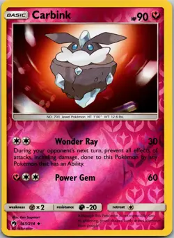 Carbink 143/214 Uncommon Lost Thunder Pokemon Reverse Holo Near Mint - Image 1