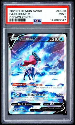 2023 POKEMON SWORD & SHIELD CROWN ZENITH #GG38 FULL ART/SUICUNE V PSA 9 - Image 1