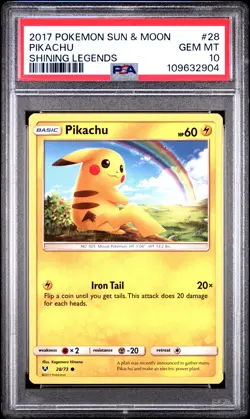 2017 POKEMON SUN & MOON SHINING LEGENDS #28 PIKACHU PSA 10 - Image 1