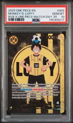 2025 ONE PIECE PROMOS BVB X ONE PIECE MATCH DAY 2025 #003 MONKEY D. LUFFY PSA 10 - Image 1