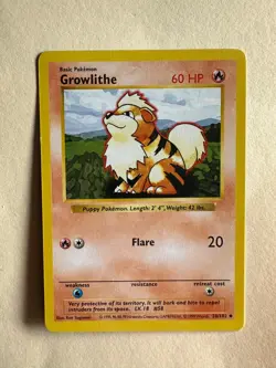 Growlithe 28/102 Uncommon Base Set (Shadowless) Pokemon Card - Image 1