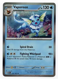 Vaporeon 134/165 Scarlet & Violet 151 Rare Holo Card NEAR MINT/MINT - Image 1