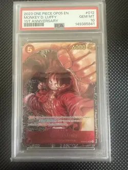 One Piece OP05 Monkey D. Luffy 1st Anniversary ST01-012 PSA 10 Gem Mint English - Image 1