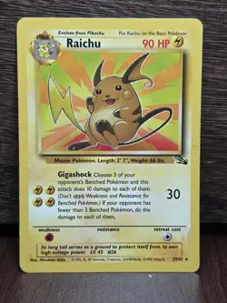 Raichu Card Fossil Set 29/62 Non-Holo Rare Vintage Pokemon TCG 1999 MP - Image 1