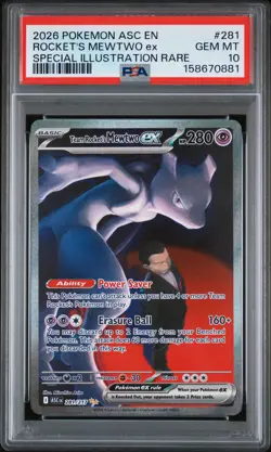 2026 POKEMON ASC EN-ASCENDED HEROES #281 TEAM ROCKET'S MEWTWO EX PSA 10 - Image 1