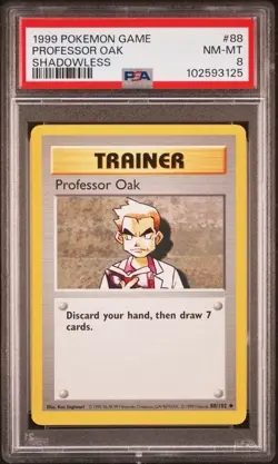 Graded PSA 8 NM-MT 1999 Pokemon Game Professor Oak Shadowlesss #88 - Image 2