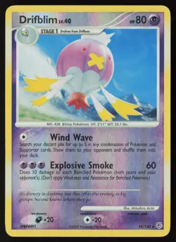 Drifblim 24/130 Rare Diamond & Pearl Pokemon Reverse Holo Moderately Played - Image 1