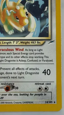 Pokemon TCG Light Dragonite - Neo Destiny 14/105 Holo Unlimited EX/MP SWIRL 🌀 - Image 5