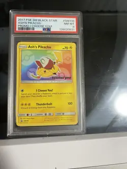 PSA 8! 2017 POKEMON SM BLACK STAR PROMO #SM108 ASH'S PIKACHU PROMO-I CHOOSE YOU! - Image 1