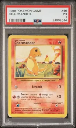 1999 Pokemon Base Set Charmander 46/102 PSA 1 - Image 1
