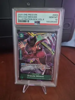 PSA 10 2025 ONE PIECE PROMOS ILLUSTRATION BOX VOL.4 #003 DRACULE MIHAWK - Image 1