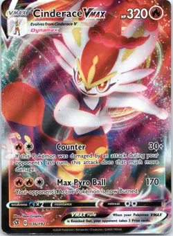 Pokemon TCG Cinderace VMAX 36/192 Rebel Clash 2020 Holo Ultra Rare Card - Image 1